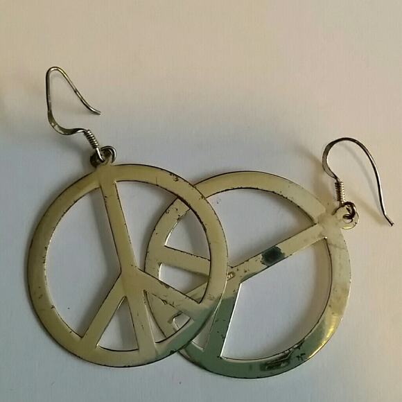 Unique Vintage Silver Tone Peace Sign Earrings. 0 - Picture 3 of 5